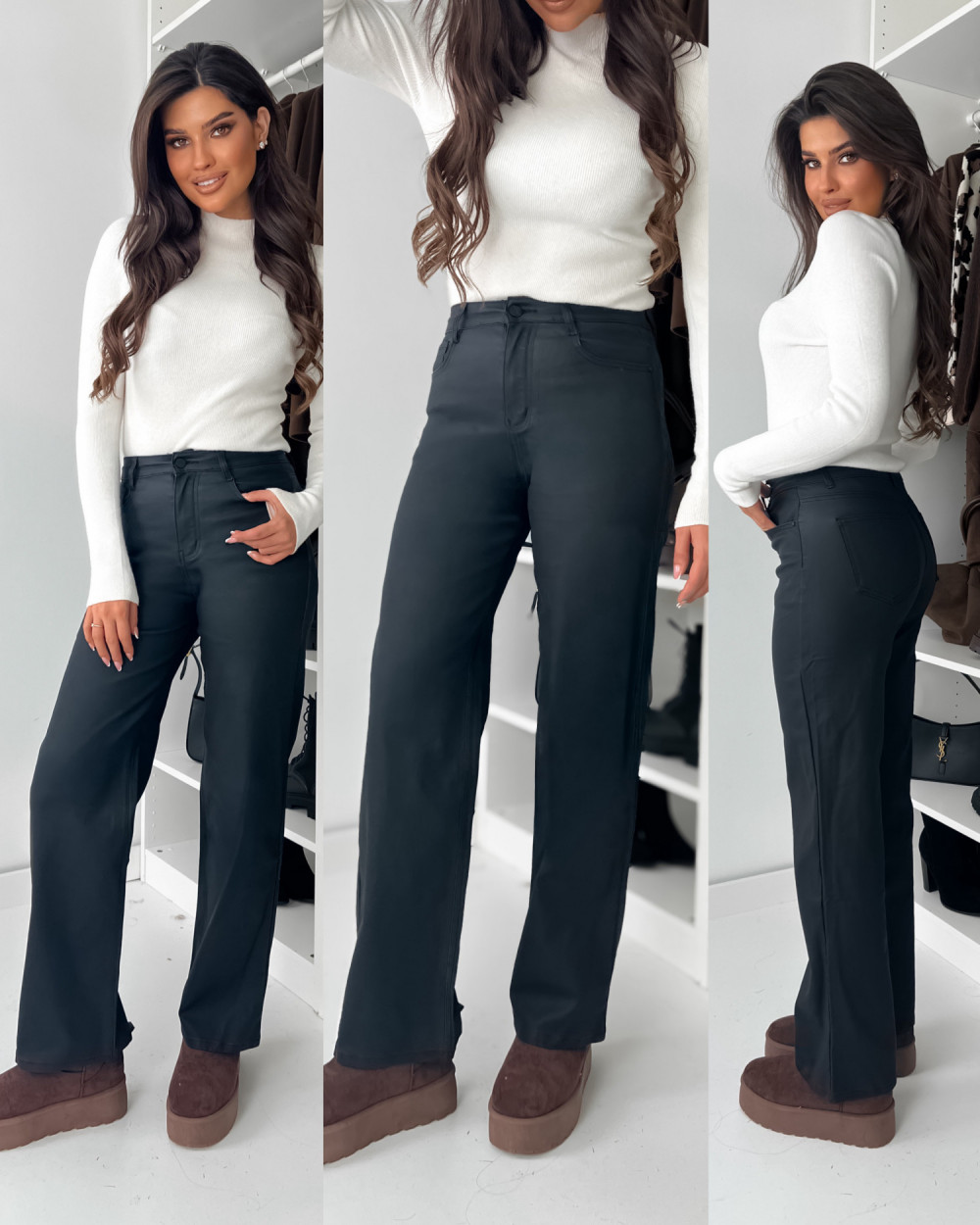 SPODNIE WOSKOWANE WIDE LEG CLASSYC BLACK