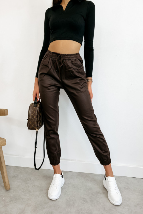 SPODNIE WOSKOWANE JOGGER - brown