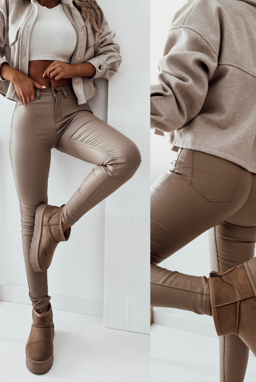 OUTLET! SPODNIE WOSKOWANE - light brown