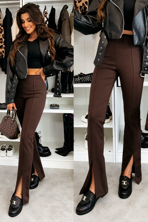 LEGGINSY LOREN Z ROZCIĘCIEM - brown