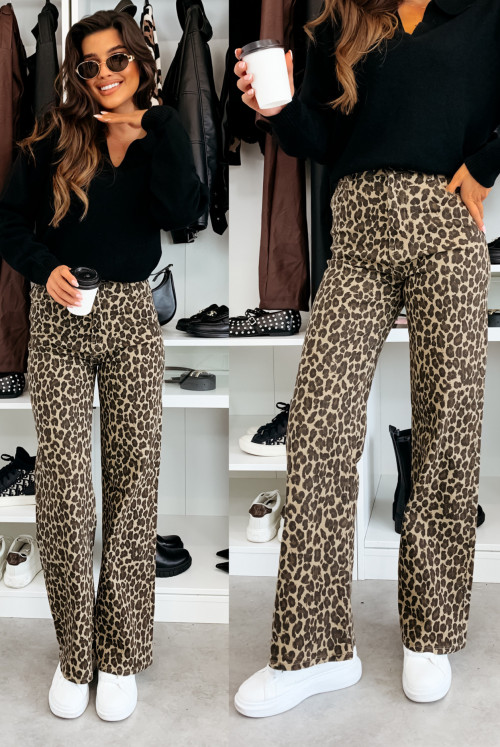 SPODNIE LAURELL HISHT WAIST - leopard