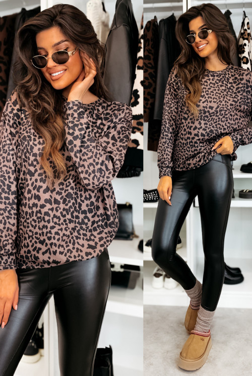 BLUZA BAWEŁNIANA MONA - brown leopard