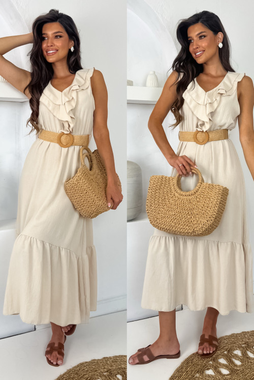 SUKIENKA ROSSALIE Z PASKIEM - beige
