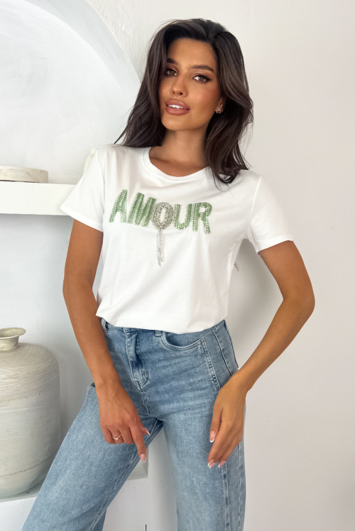 T-SHIRT AMOUR- white green