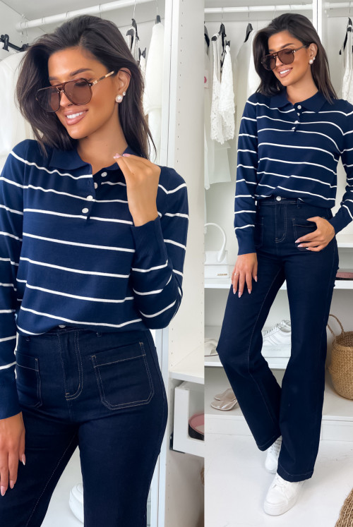 SWETEREK DZIANINOWY NIKKA - navy white