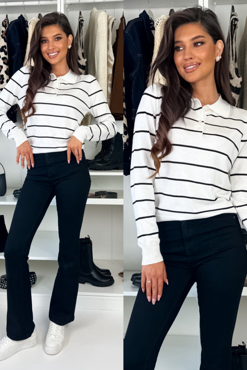 SWETEREK DZIANINOWY NIKKA - white black