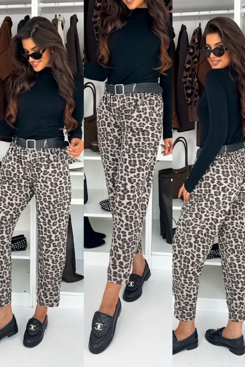 SPODNIE MOMFIT LARES LEOPARD Z PASKIEM