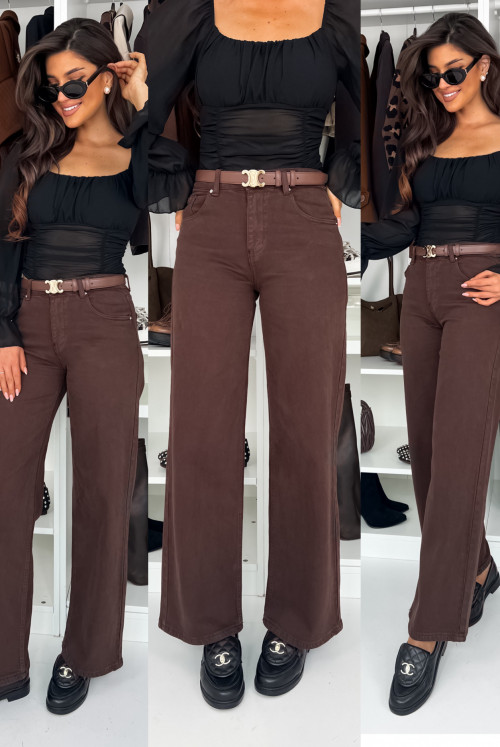 SPODNIE MARIV WIDE LEG - chocolate
