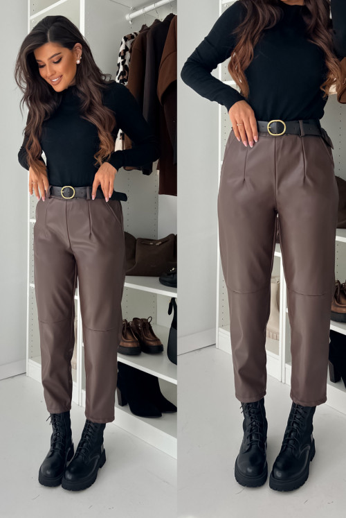 SPODNIE REVERS LEATHER CHOCOLATE - Z PASKIEM