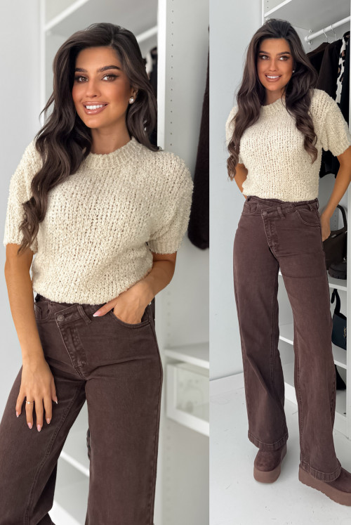 SWETEREK LESHK SHORT Z LAMĄ - beige