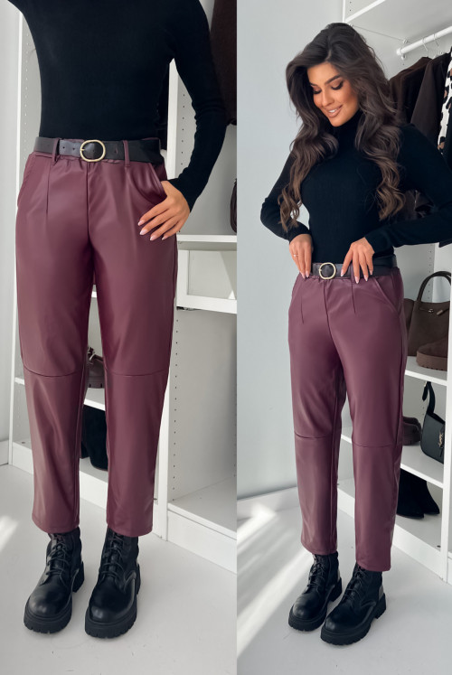 SPODNIE REVERS LEATHER BORDO - Z PASKIEM