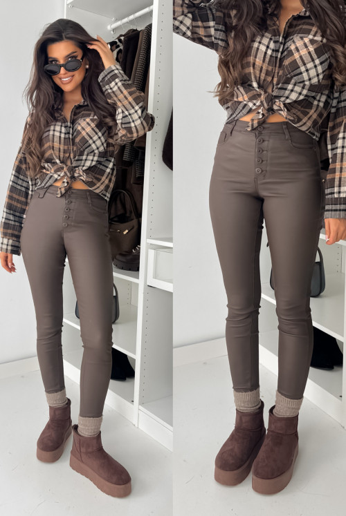 SPODNIE WOSKOWANE HIGHT WAIST - CHOCO